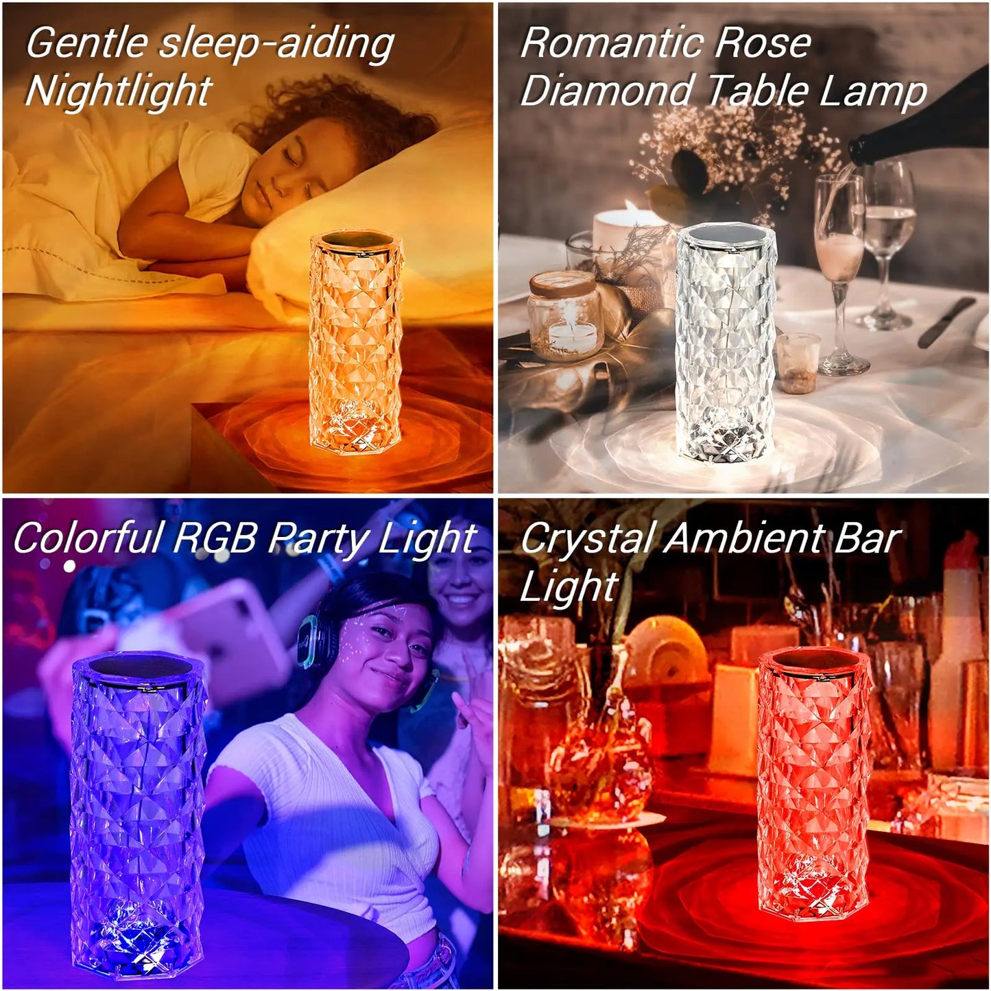 Table Rose LED Crystal Lamp with Touch/Remote Control 16 Colours