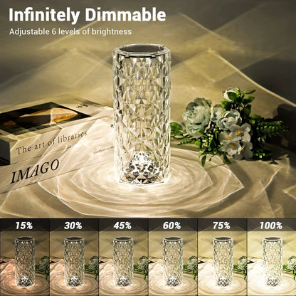 Table Rose LED Crystal Lamp with Touch/Remote Control 16 Colours