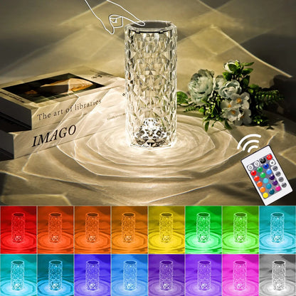 Table Rose LED Crystal Lamp with Touch/Remote Control 16 Colours