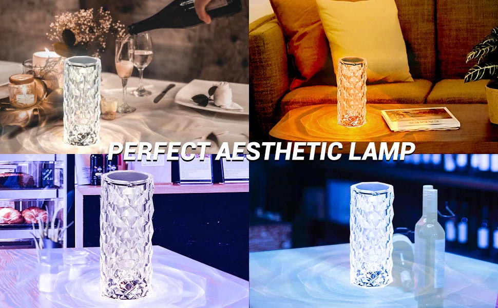 Table Rose LED Crystal Lamp with Touch/Remote Control 16 Colours